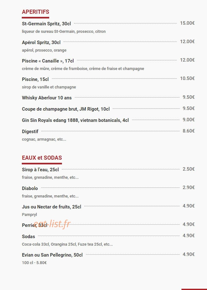 Le Bistro Valentin — carte page 4
