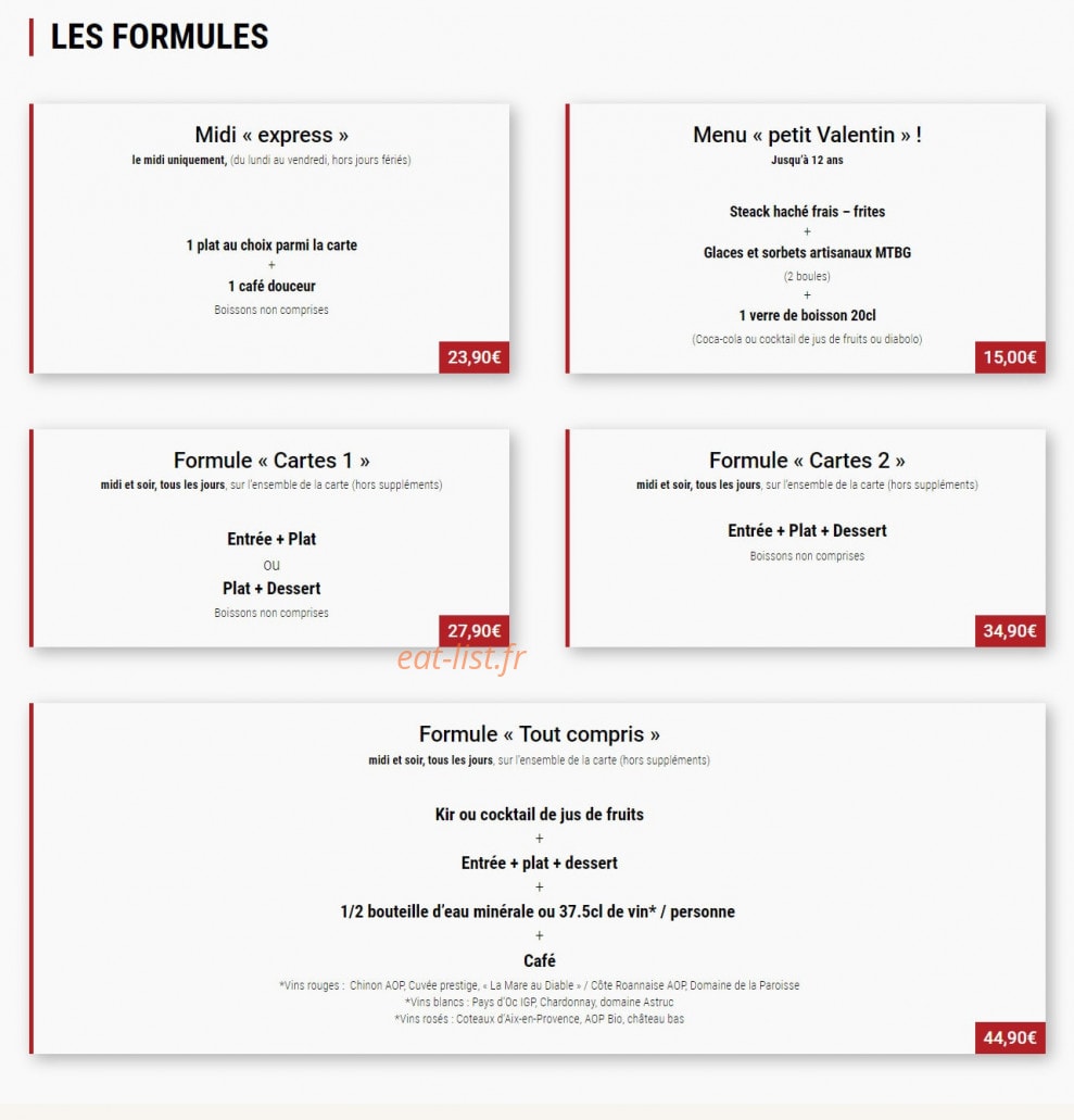 Le Bistro Valentin — carte page 3