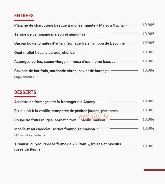 Le Bistro Valentin — carte page 1