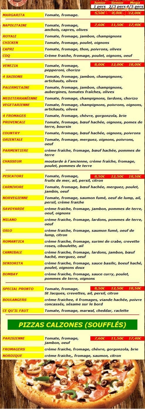 Pizza Pronto — carte page 1
