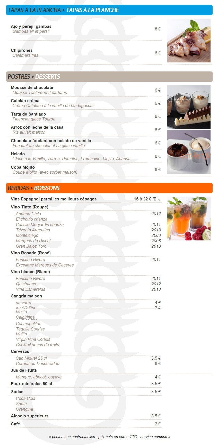 Saveurs & Tapas — carte page 2
