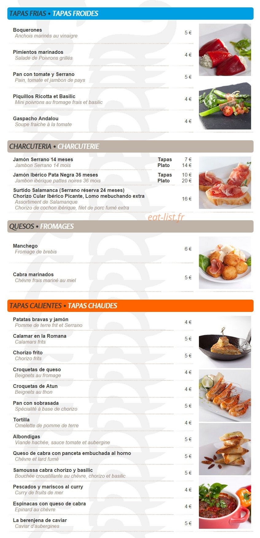 Saveurs & Tapas — carte page 1