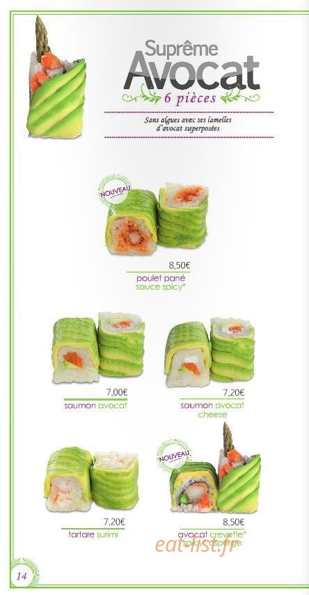 Le temps des Sushis — carte page 14