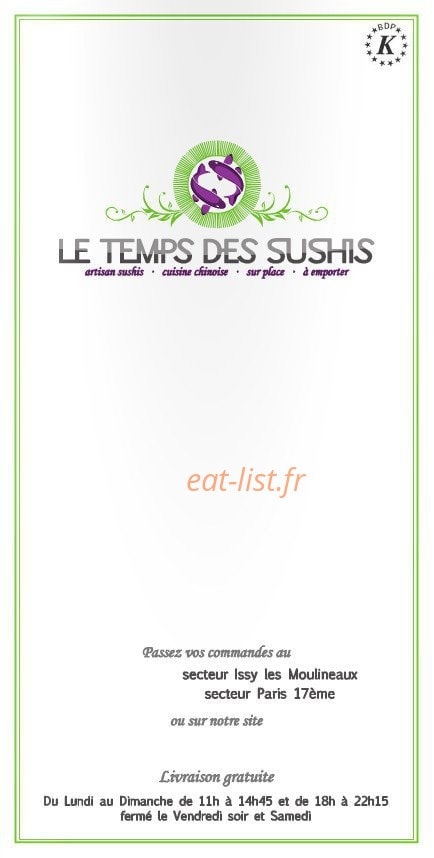 Le temps des Sushis — carte page 1