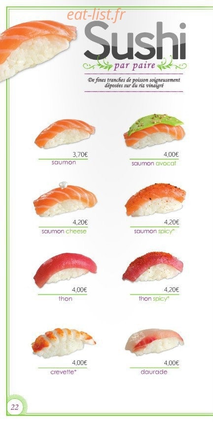 Le temps des Sushis — carte page 22
