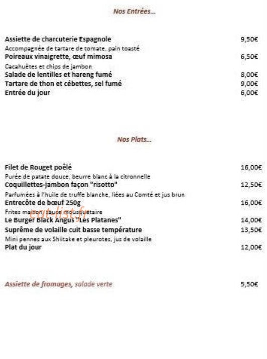 Les Platanes — carte page 1