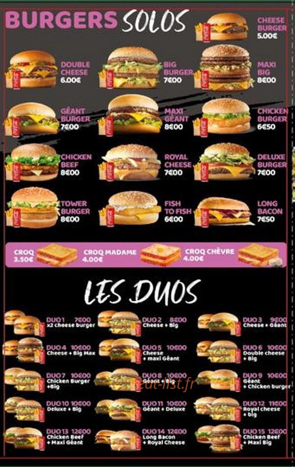 Food Corner — carte page 1