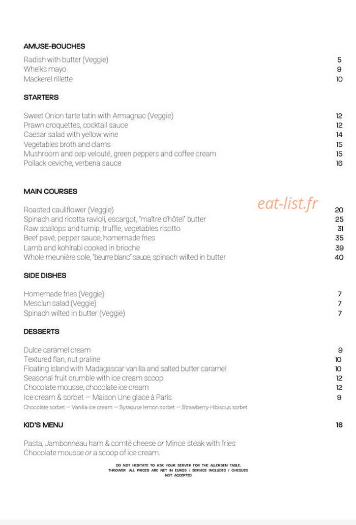 Le Restaurant du Hangar Y — carte page 2