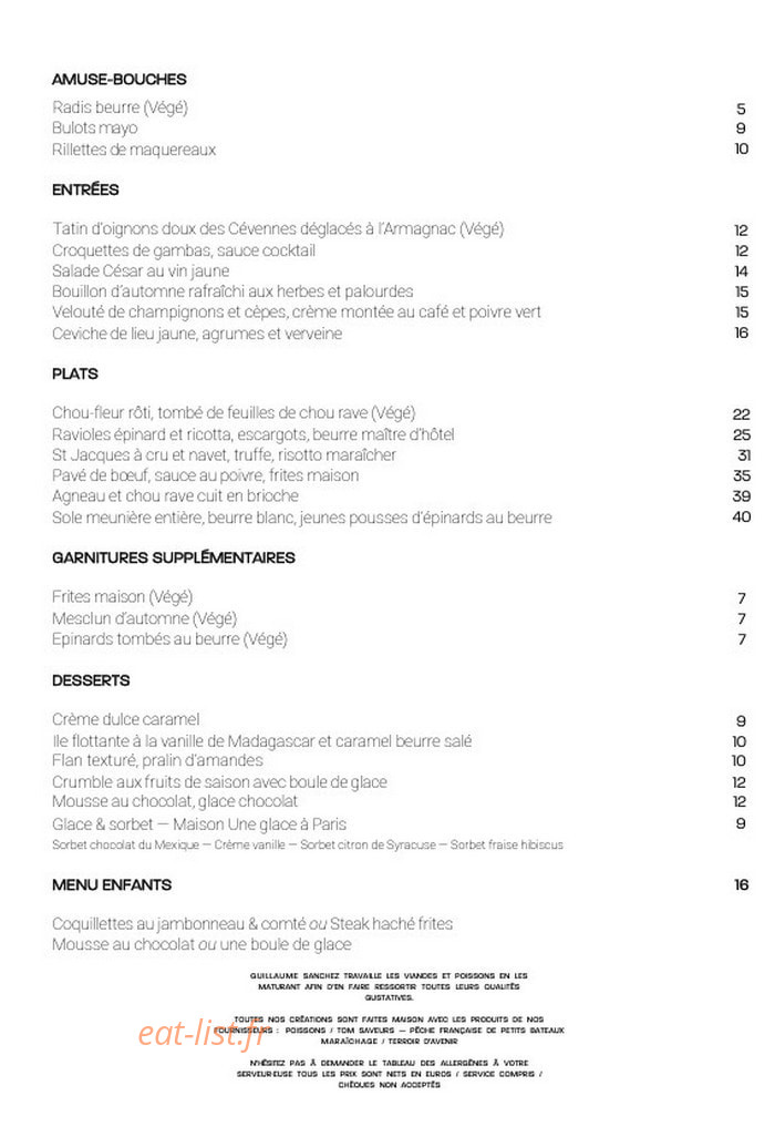 Le Restaurant du Hangar Y — carte page 1