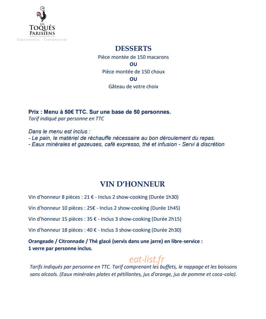Les Toqués Parisiens — carte page 3