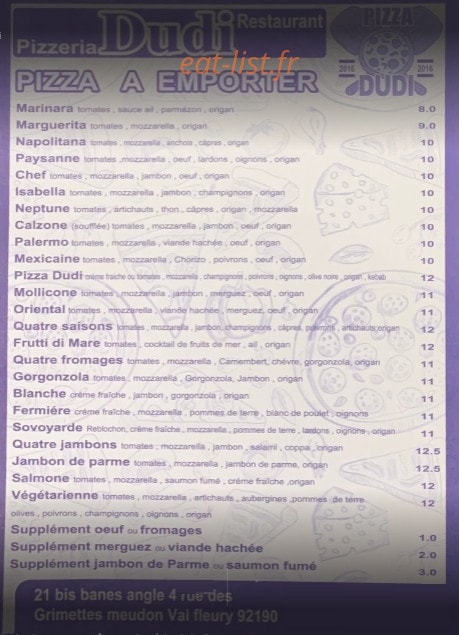 Pizzeria dudi — carte page 1