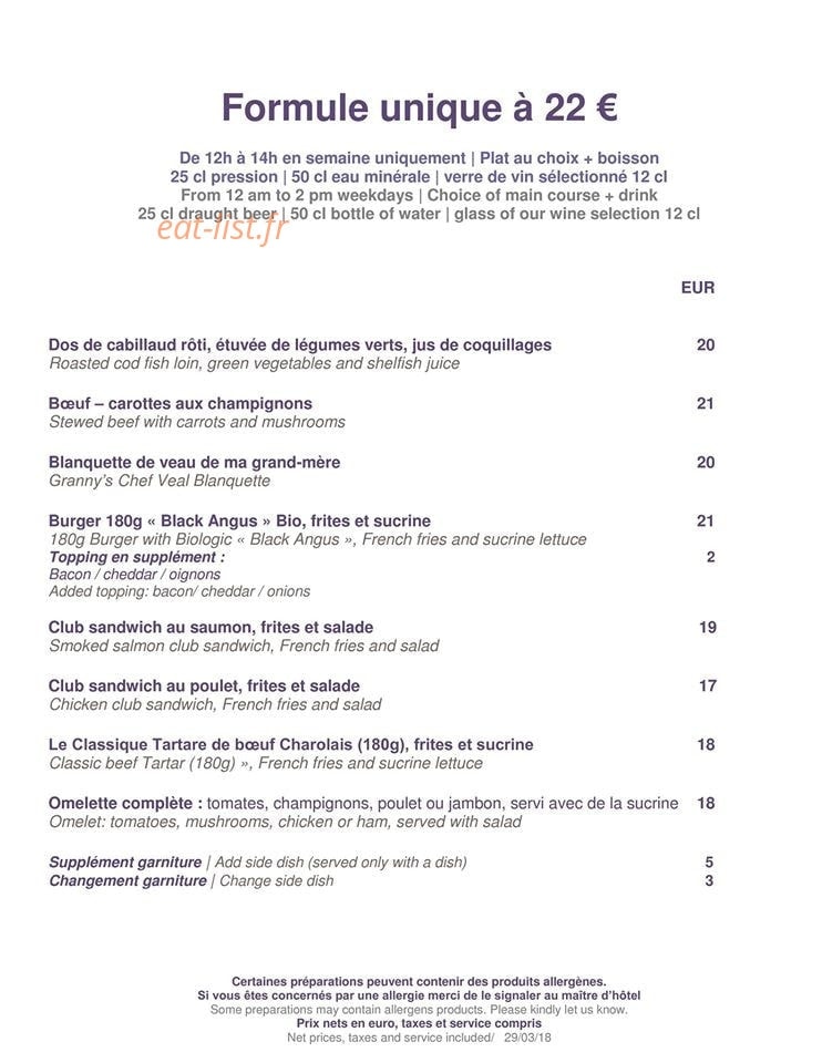 58 Bar & Lounge — carte page 1
