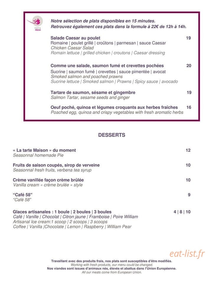 58 Bar & Lounge — carte page 2