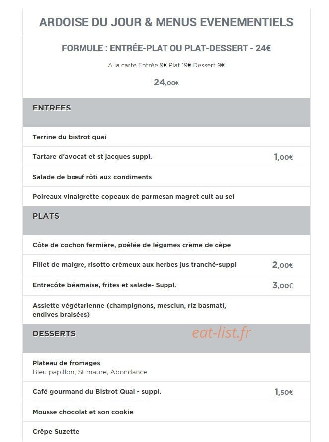 Bistrot Quai — carte page 1