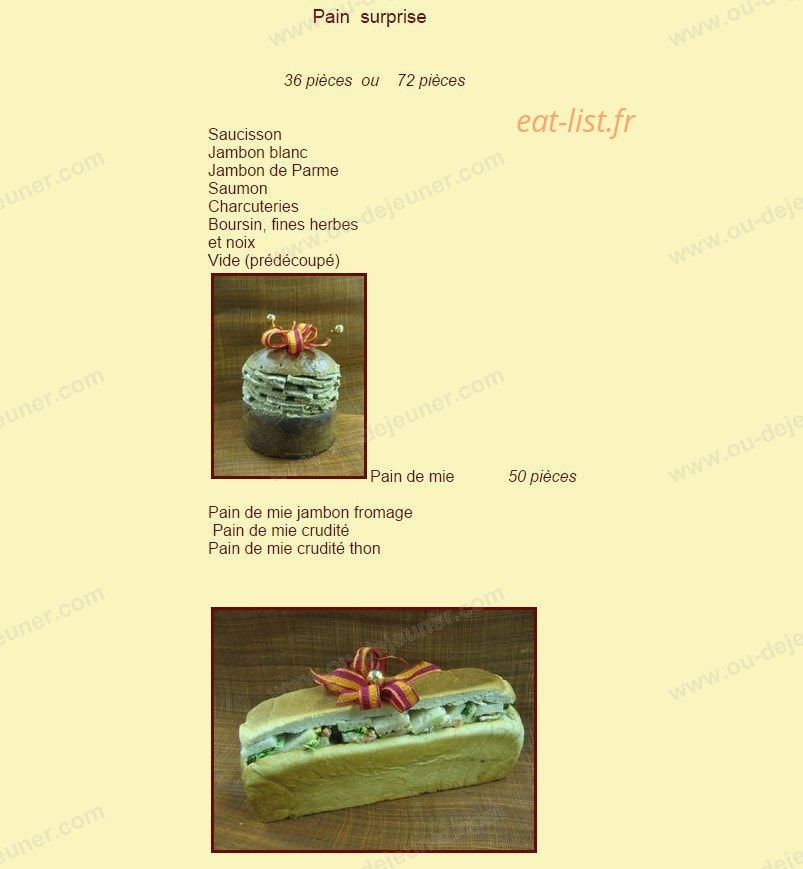 Carte et menu de Boulangerie Lepareur à Neuilly sur Seine — Les pains surprises