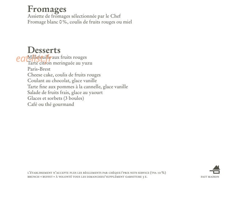 Carte et menu de Durand-Dupont Drugstore à Neuilly sur Seine — Les fromages et les desserts
