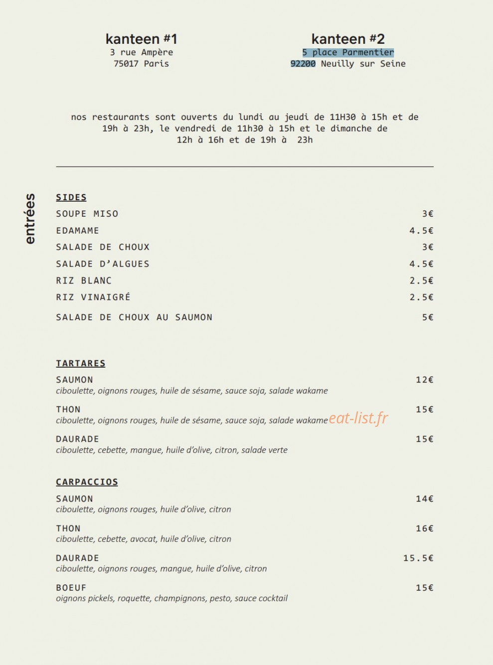 Kanteen — carte page 2