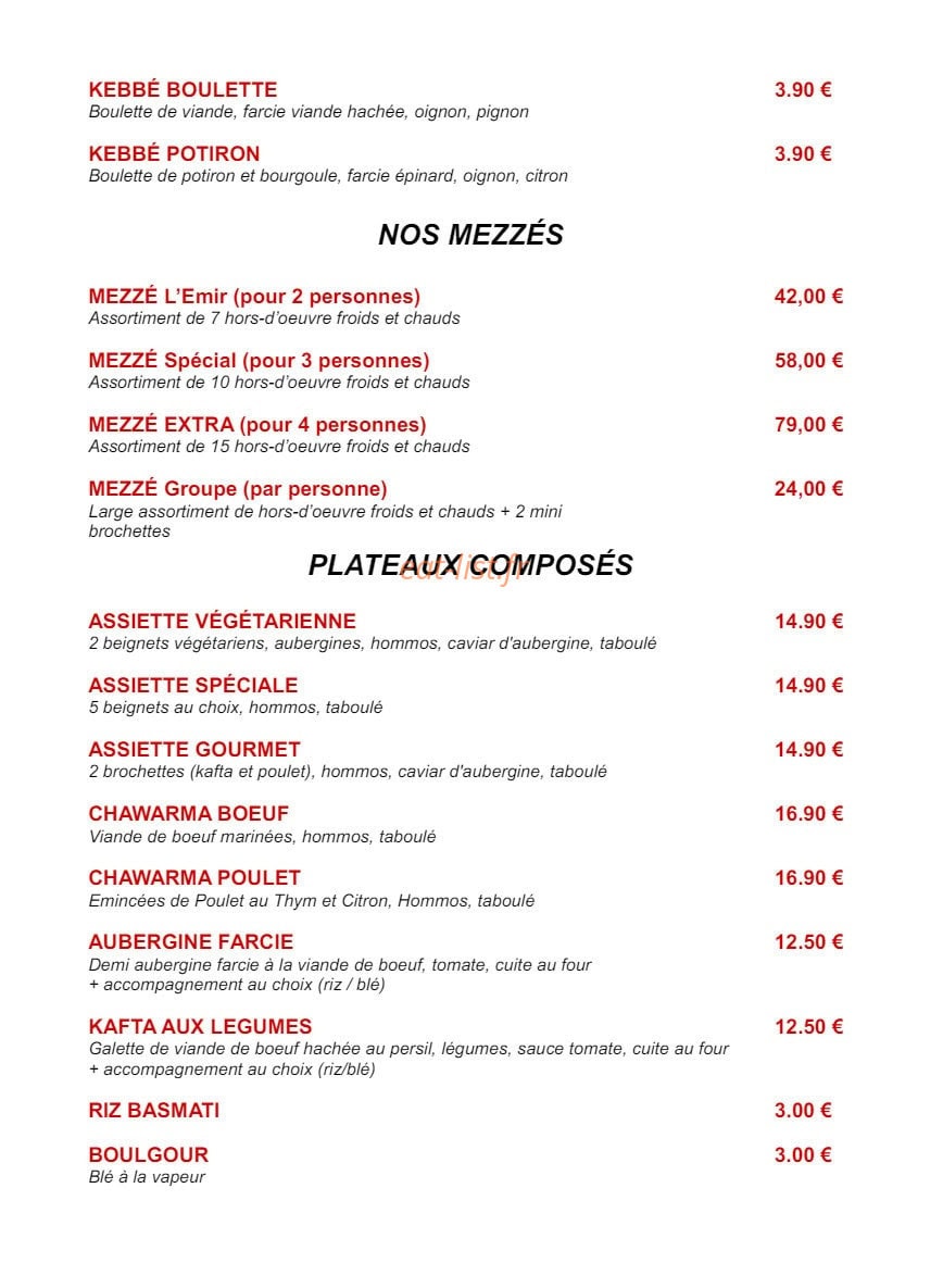 L'émir Traiteur — carte page 5
