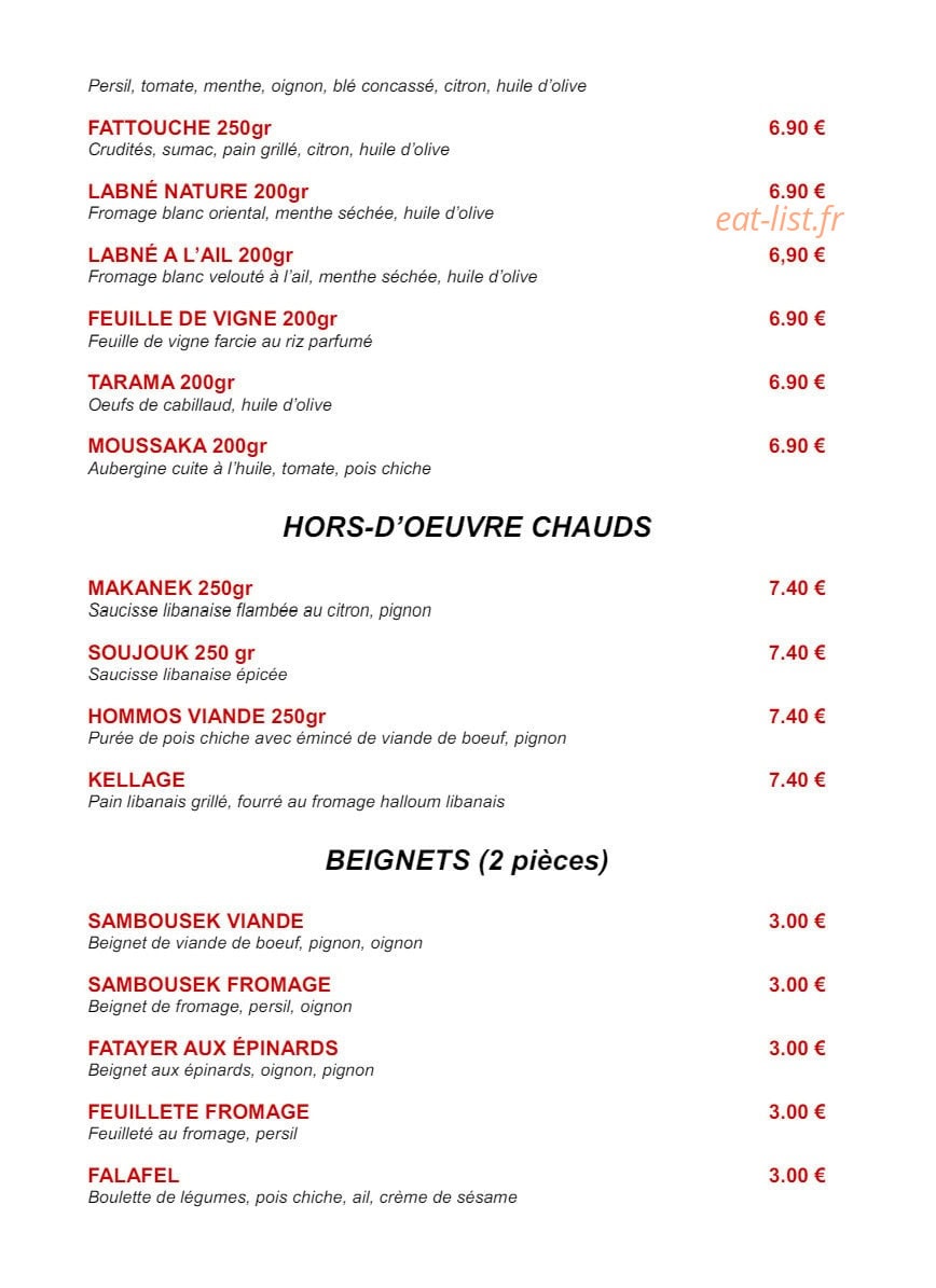 L'émir Traiteur — carte page 4