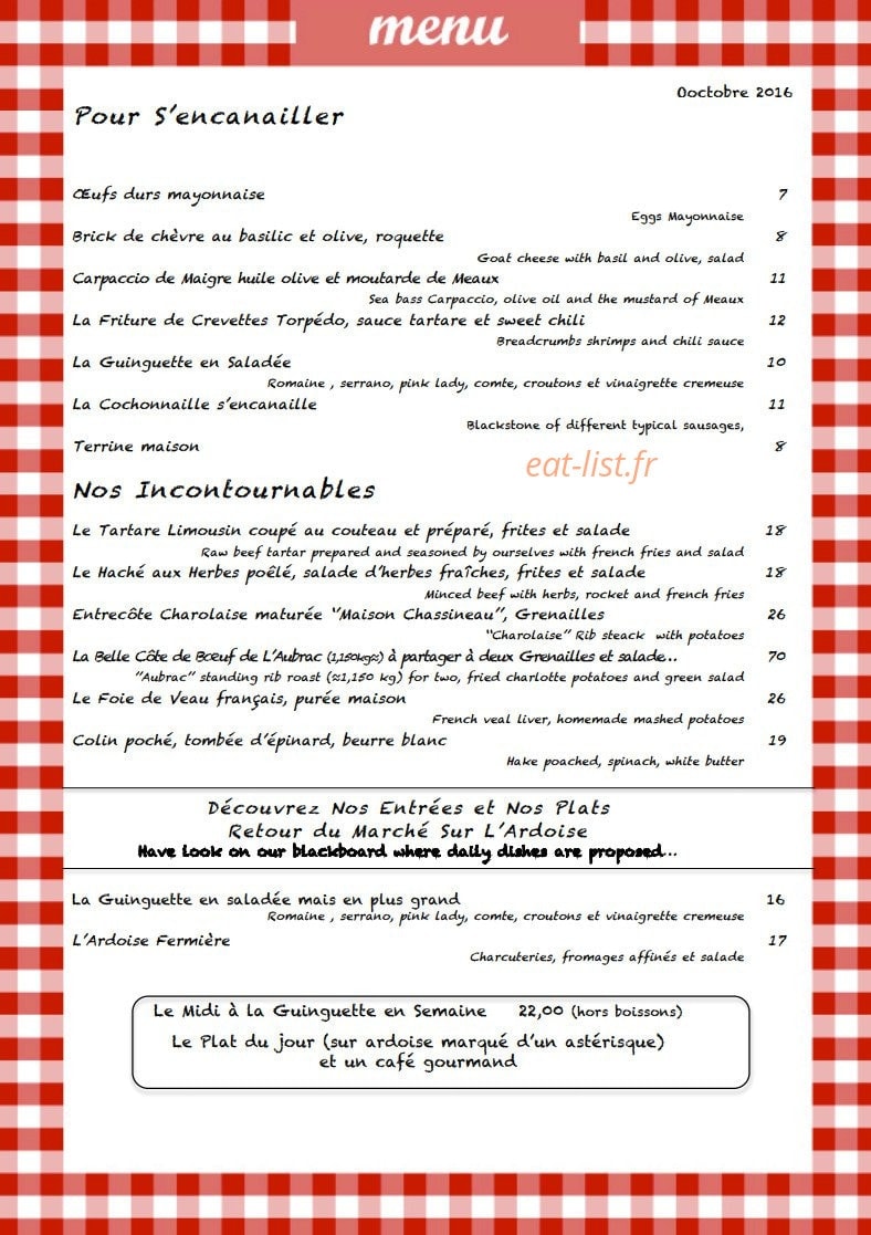 La Guinguette de Neuilly — carte page 1