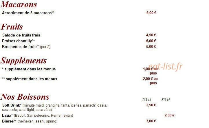 Oz Restaurant — carte page 12