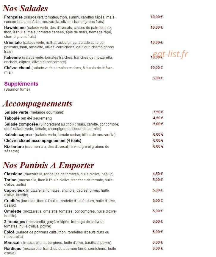 Oz Restaurant — carte page 7