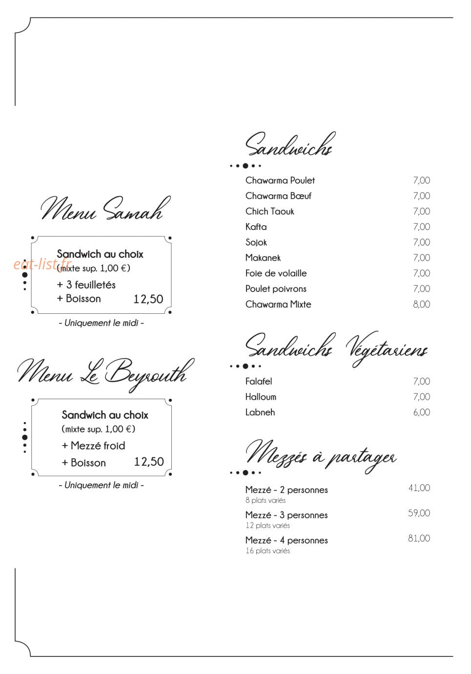 Samah Traiteur — carte page 2