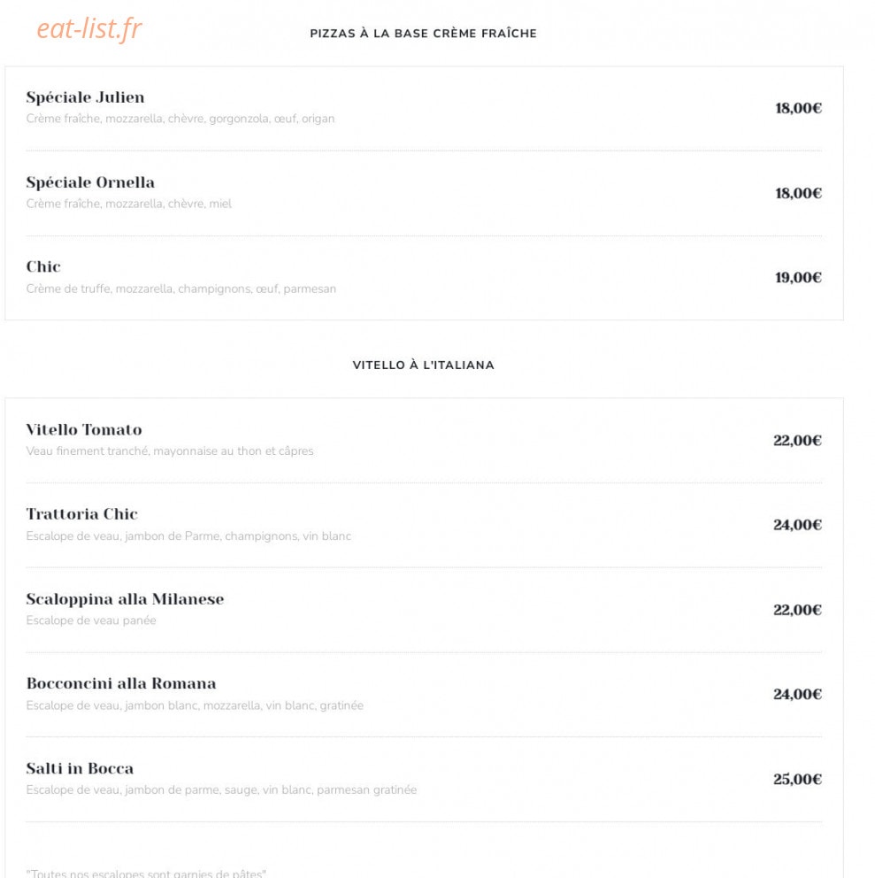 Trattoria Chic — carte page 4