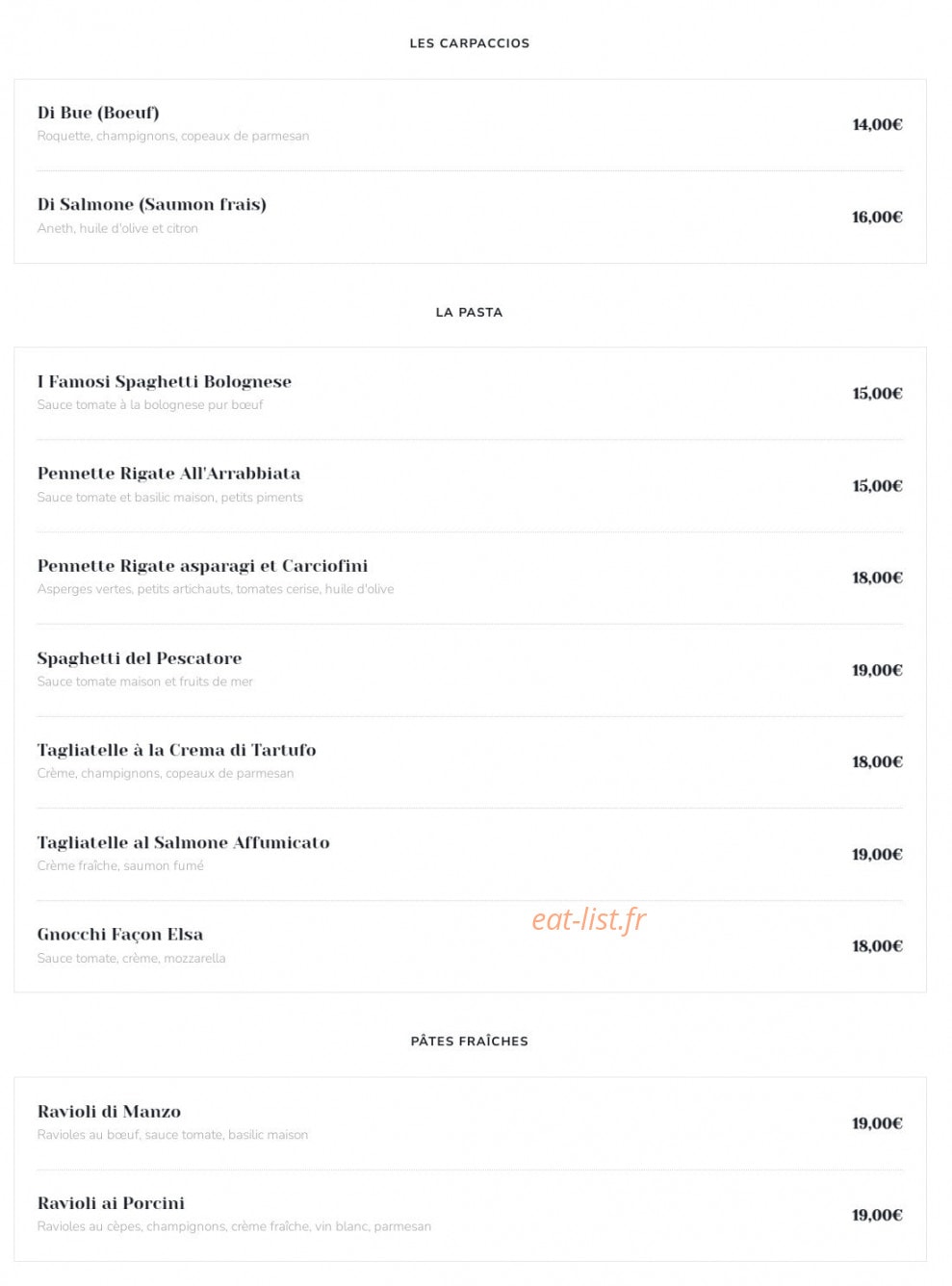 Trattoria Chic — carte page 2