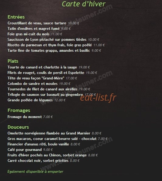 L'Auberge de la Passerelle — carte page 1