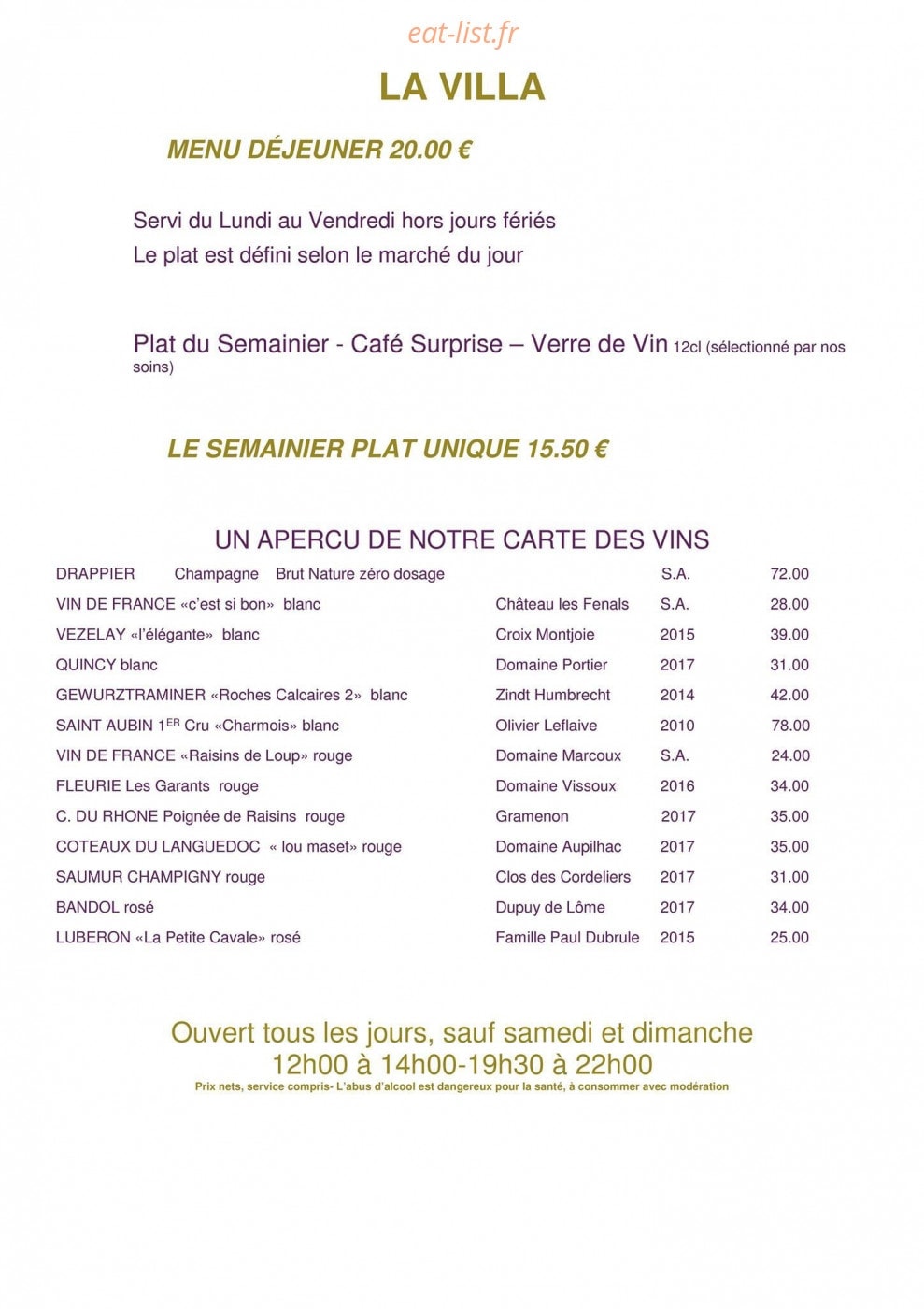 La Villa — carte page 2