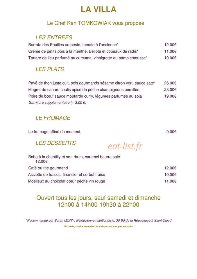 La Villa — carte page 1
