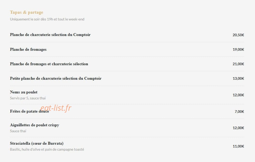 Le Comptoir de Saint Cloud — carte page 1