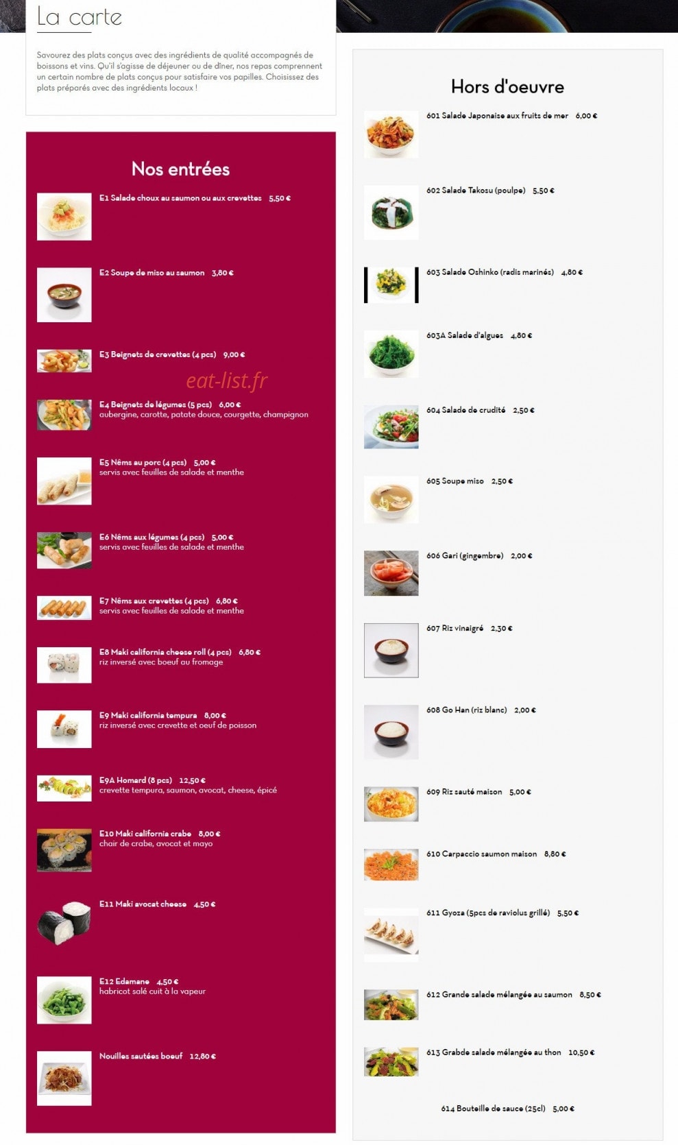 Win Sushi — carte page 1