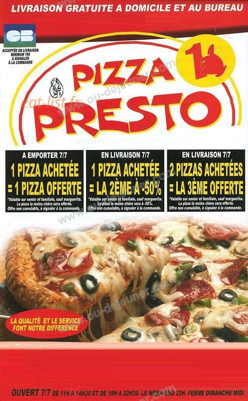 Pizza Presto — carte page 1