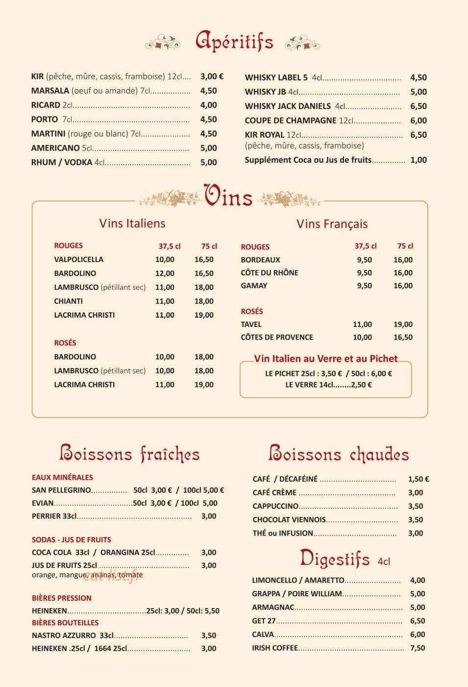 Pizzeria Saint Cyril — carte page 4