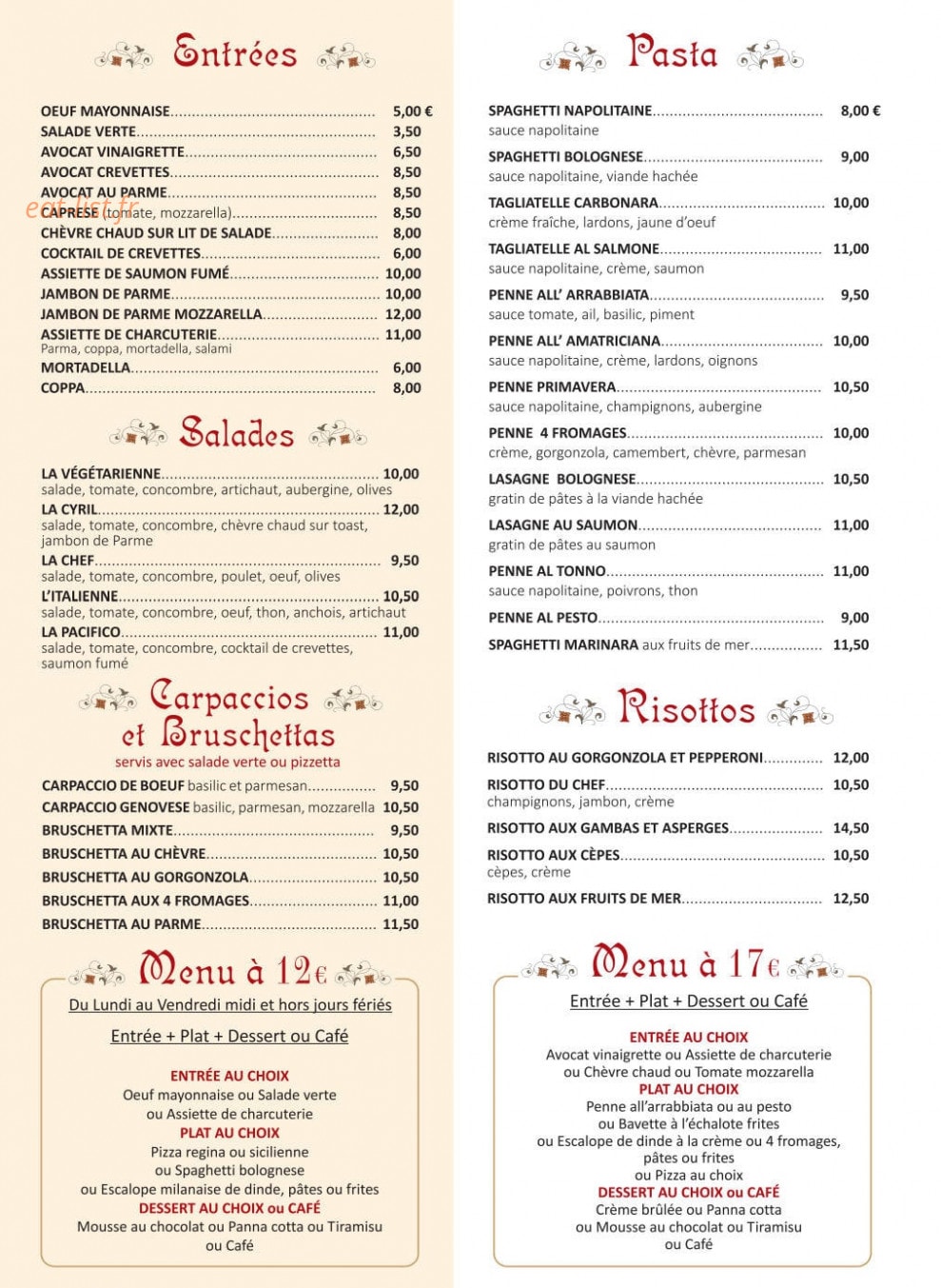 Pizzeria Saint Cyril — carte page 2