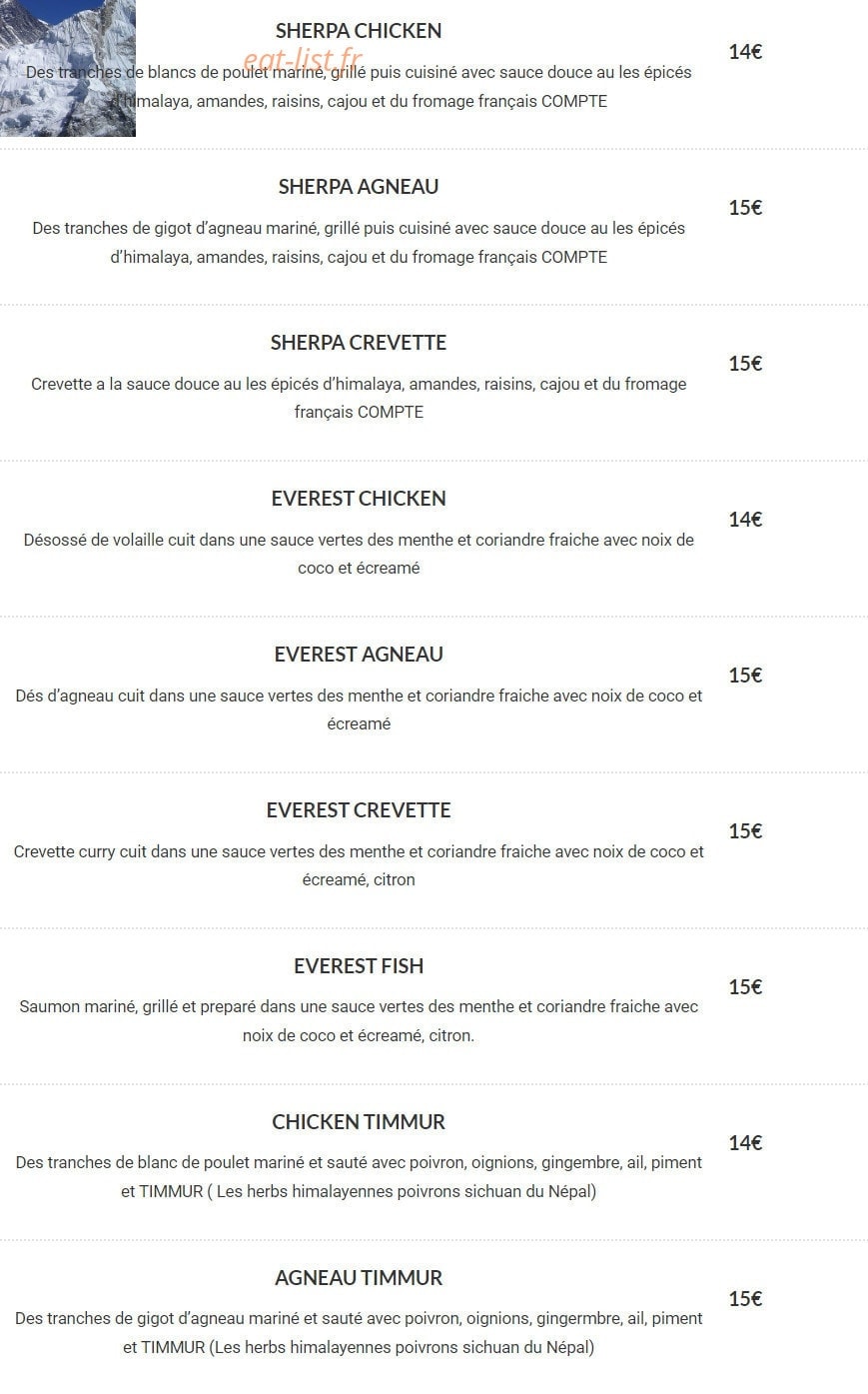 Restaurant Everest — carte page 7