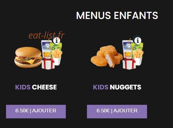 Burger Store — carte page 1