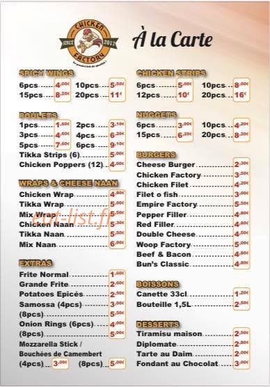 Chicken Factory — carte page 1