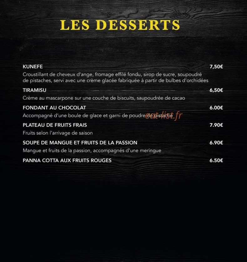 Carte et menu de Gene's Steakhouse à Gennevilliers — Les desserts