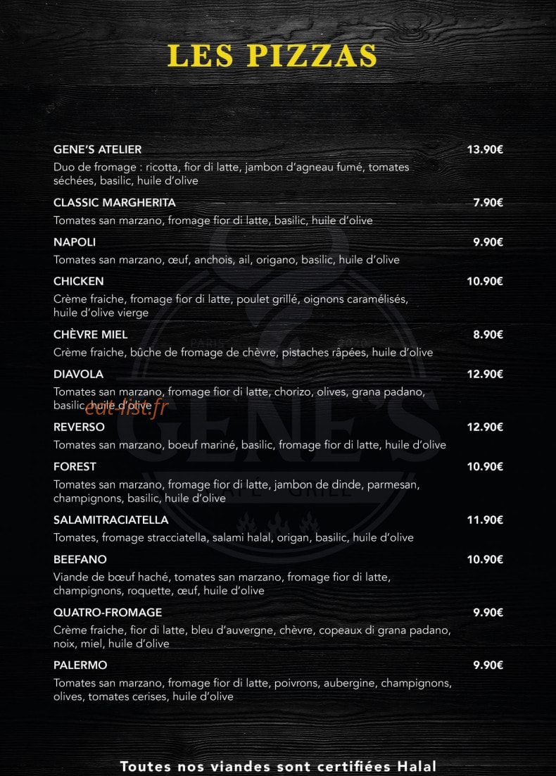 Carte et menu de Gene's Steakhouse à Gennevilliers — Les pizzas