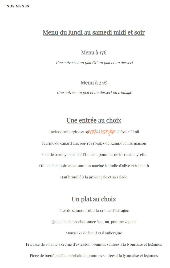 Carte et menu de L'Auberge de la Roseraie à Gennevilliers — Les menus