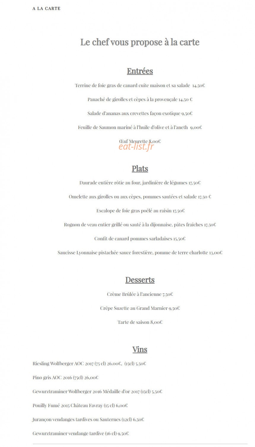 Carte et menu de L'Auberge de la Roseraie à Gennevilliers — La carte et vins