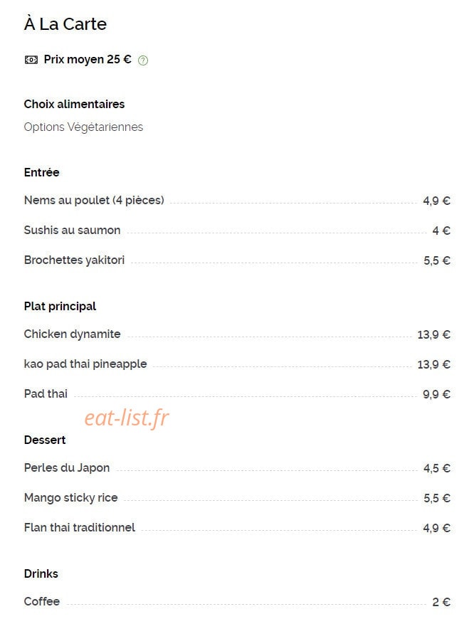 Thaï Corner — carte page 1