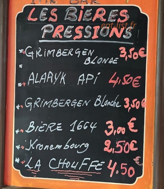 Carte et menu de Brasserie de l'Hôtel de Ville à Malakoff — Les bières