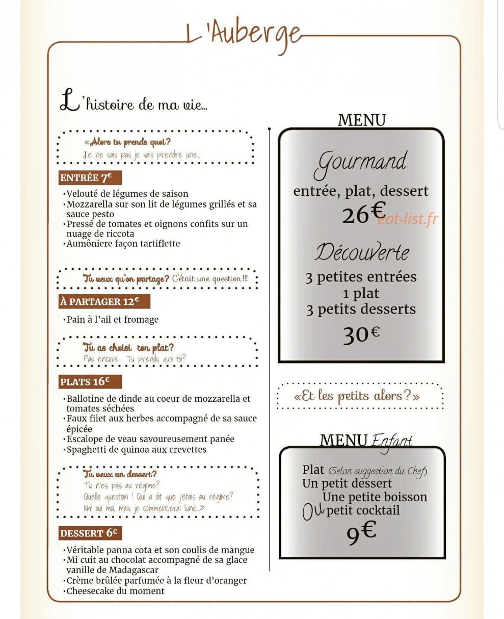 L'auberge — carte page 1