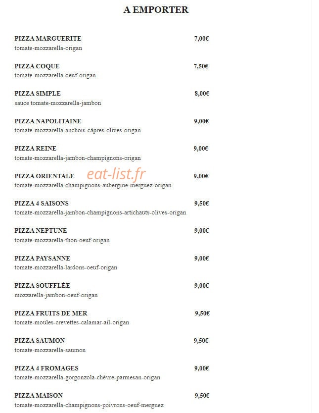 La Maison de la Pizza — carte page 1