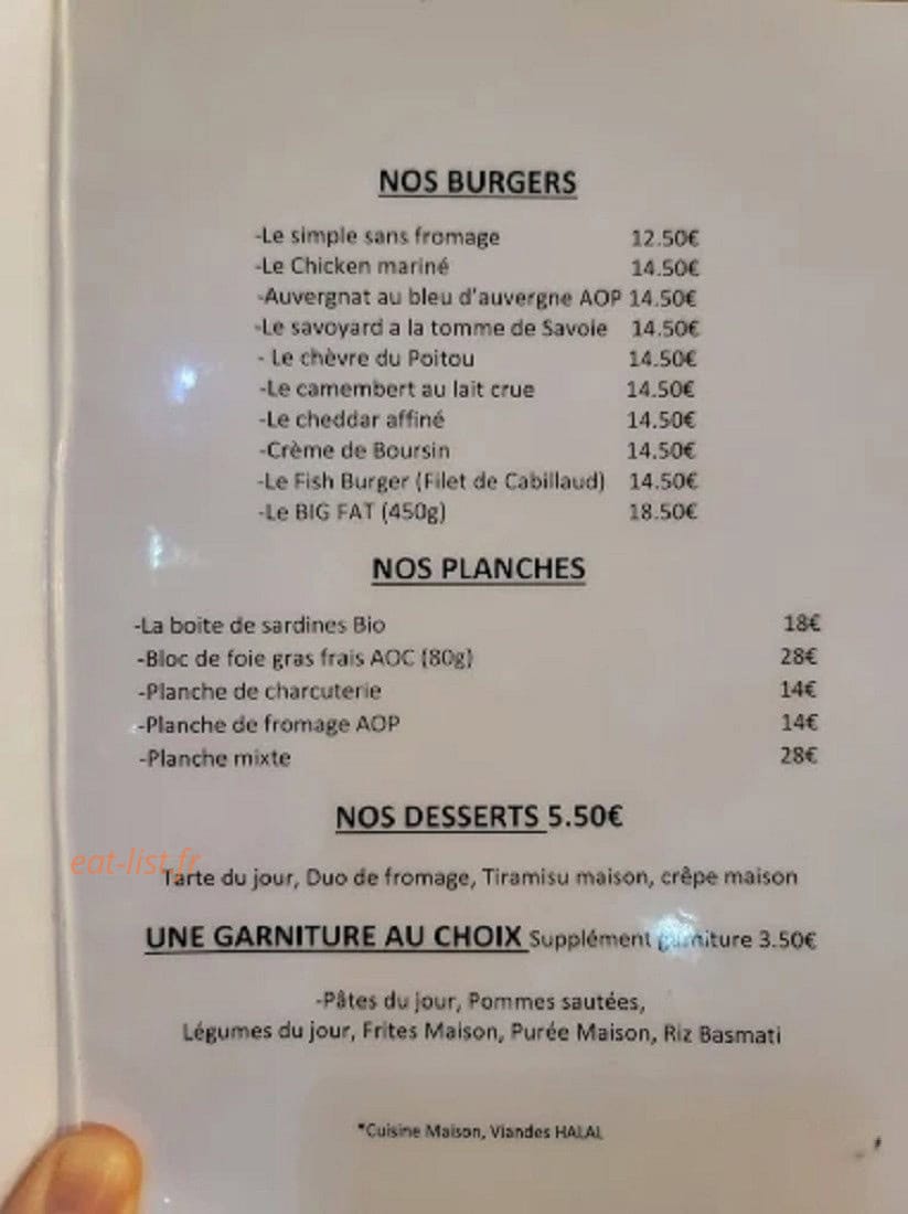 O frensh burger — carte page 1