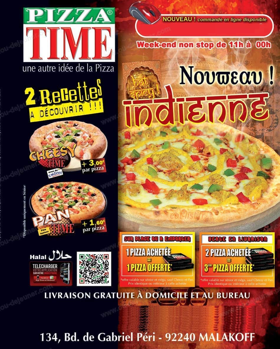 Pizza Time à Malakoff, carte et menu en ligne